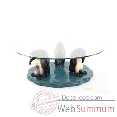 Table basse le trio de pingouins en résineux verre trempé, bord poli 90 cm Lasterne -MPI085-90