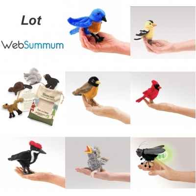 Lot 11 marionnettes à doigts oiseaux, animaux de la forêt -LWS-367