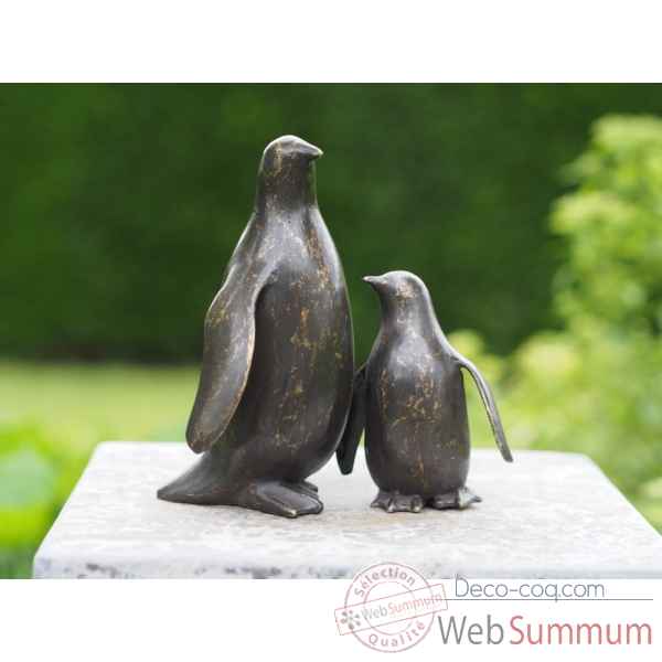 Statuette bronze pingouins mère et enfant 17cm