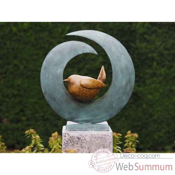 Statuette oiseau en cercle bronze -AN2673BR-V
